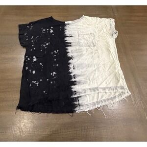 Umgee USA Tie Dye Distressed Two Tone Raw Hem Pocket Tunic Shirt Top Women L
